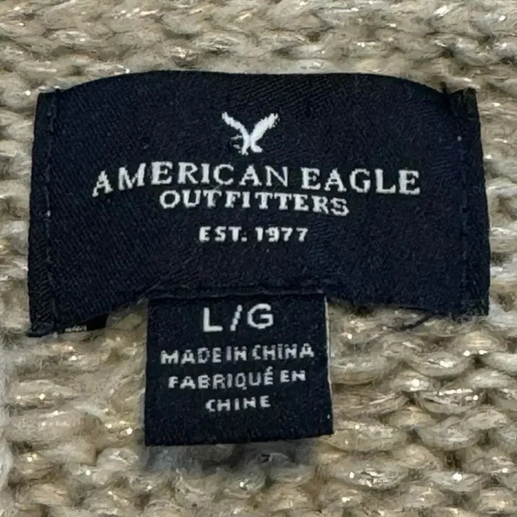 American Eagle Outfitters Large Tan & Gold Metallic Warm Cable Knit Sweater - Picture 6 of 7